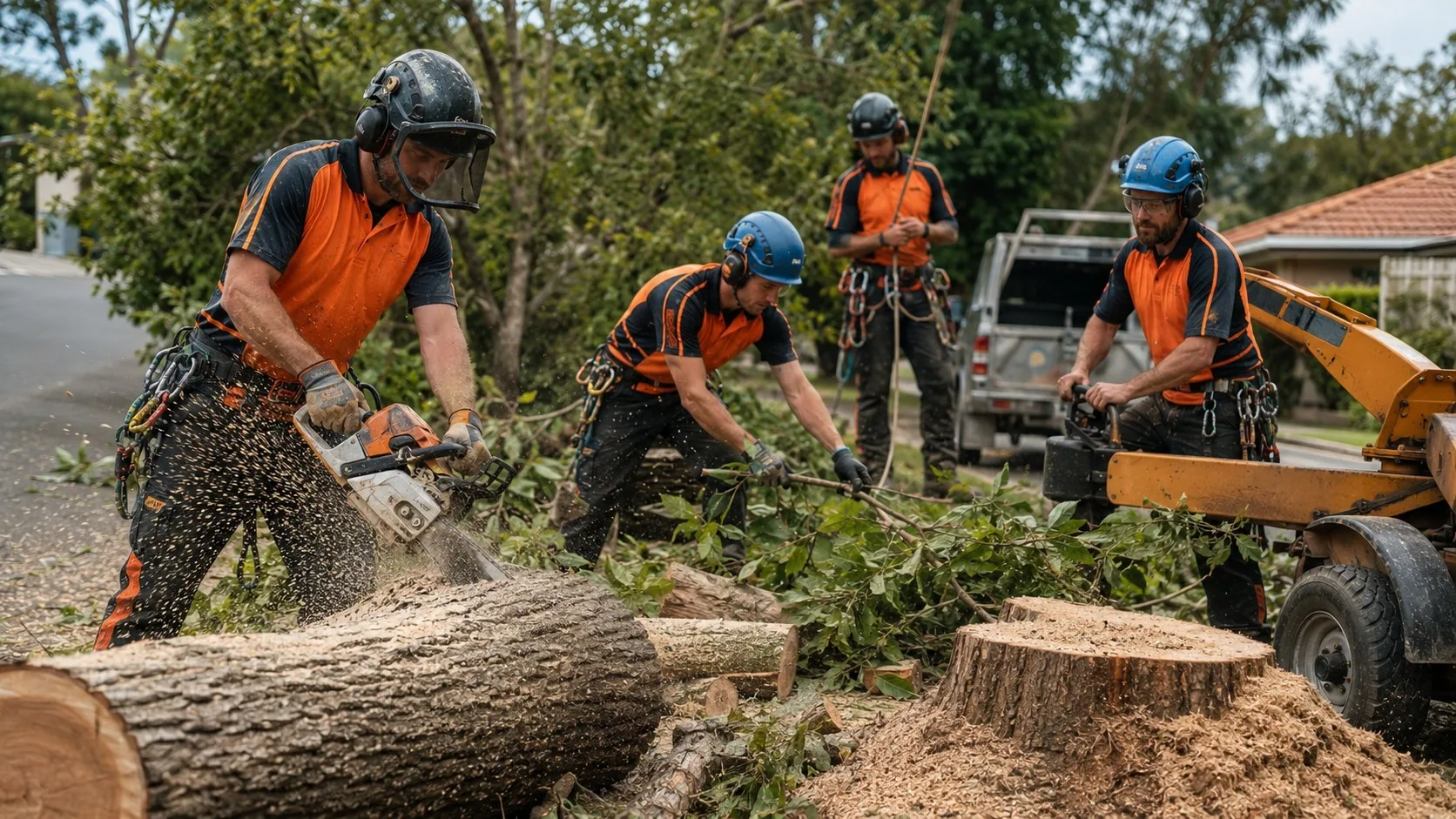 West Auckland tree care crew working through a job together